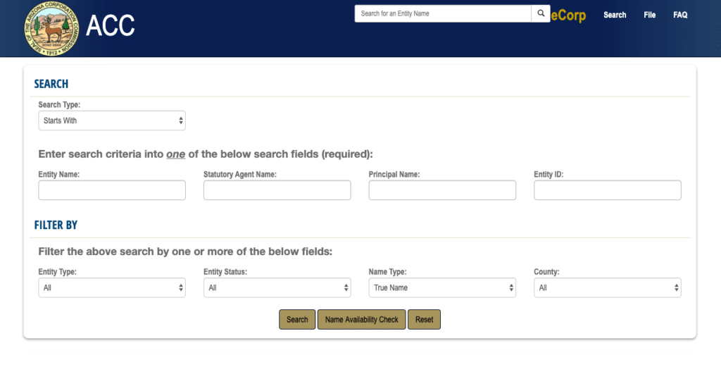 Arizona business entity search