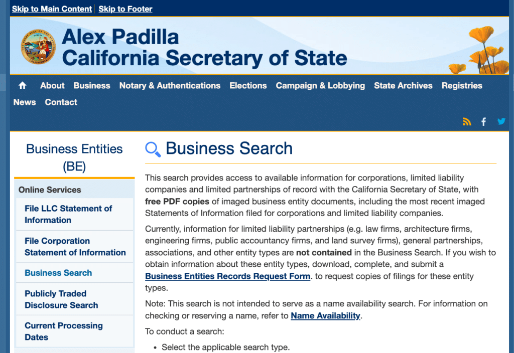 California LLC Name Search