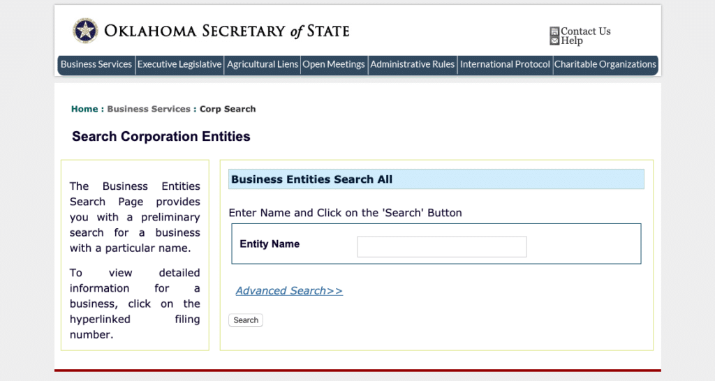 Oklahoma Serch Corporation Entities Page