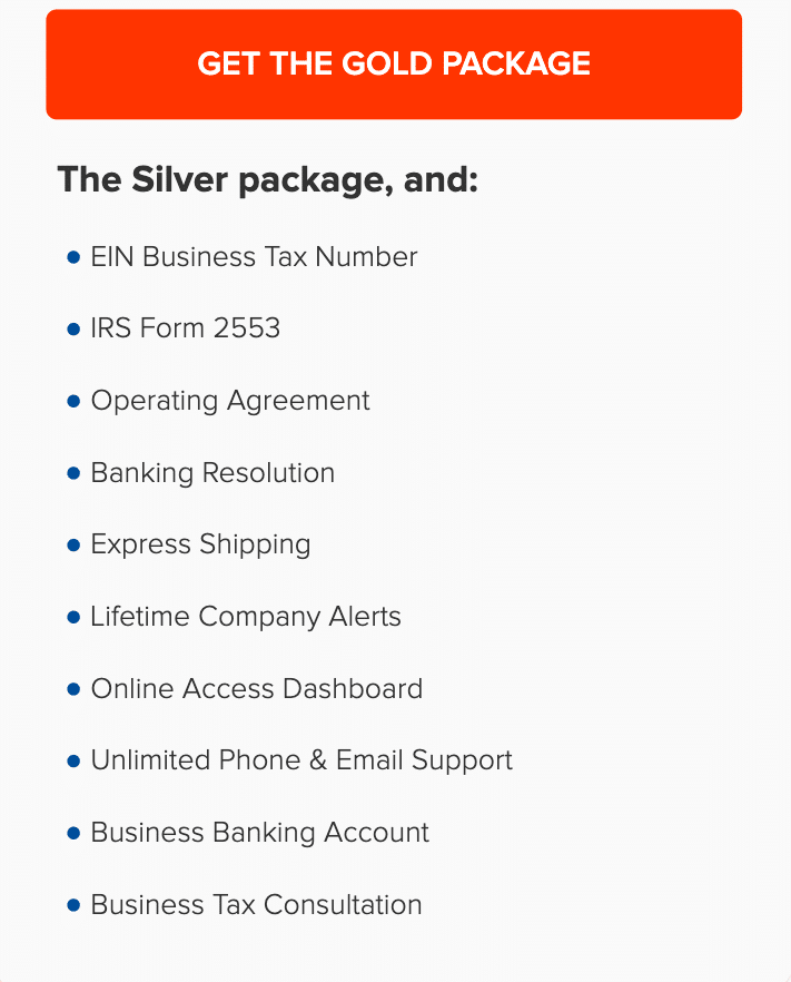 Incfile's LLC formation service gold package