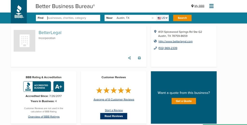 BetterLegal reviews on Better Business Bureau and BBB rating