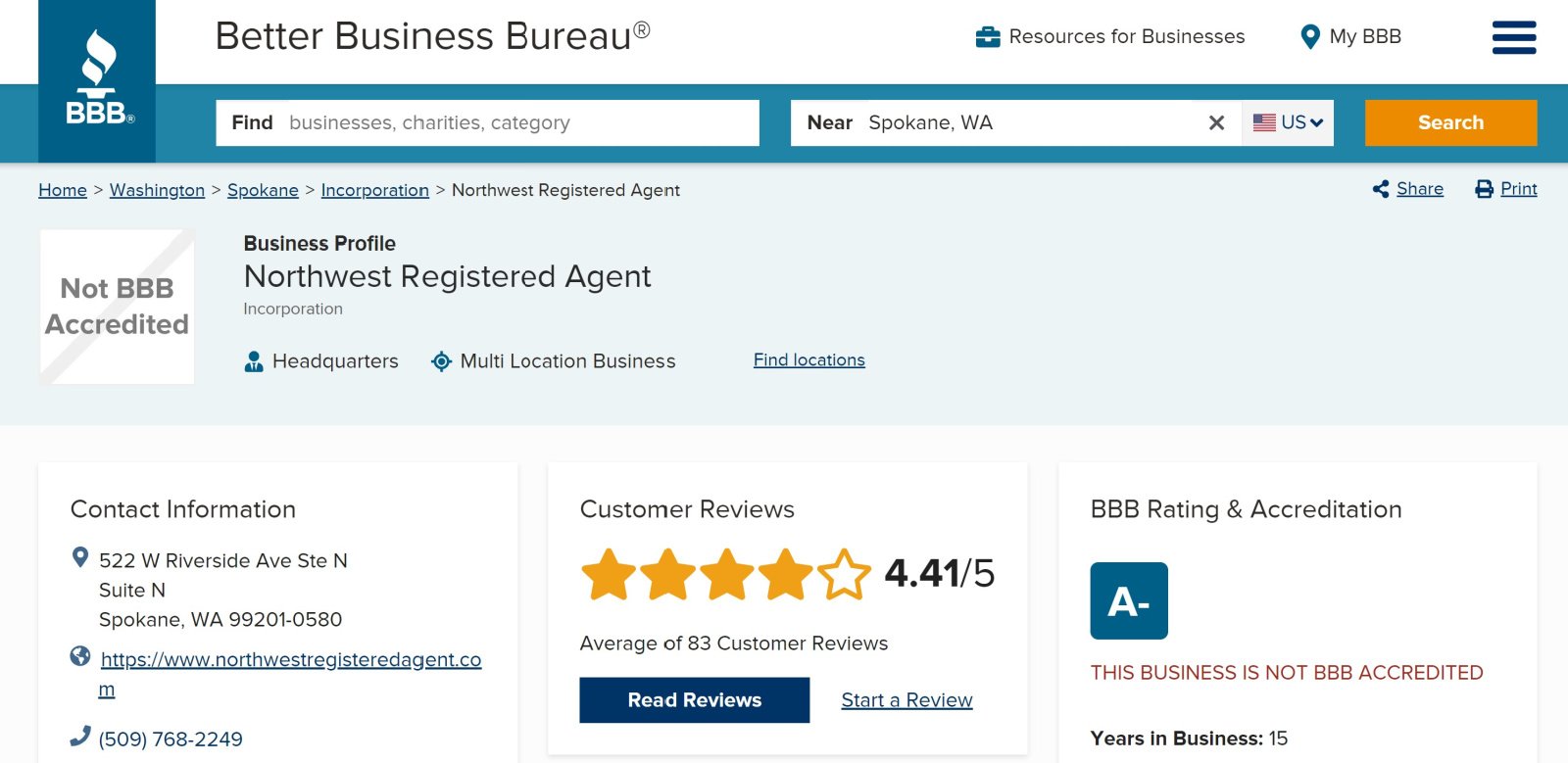 Northwest Registered Agent BBB Reviews 2022