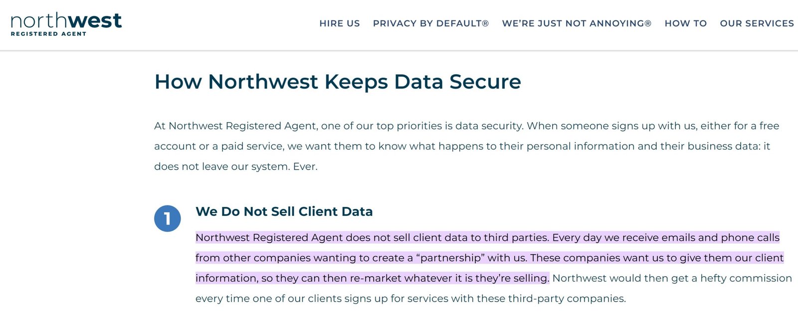 Northwest Registered Agent Privacy Policy, they do not sell client's data