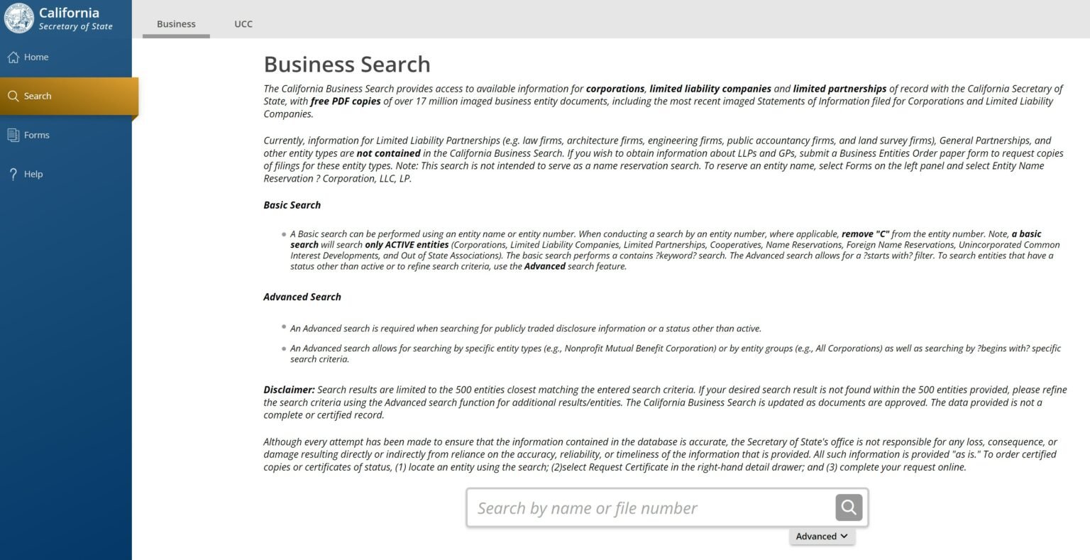 California Business Entity Name Search LLC Corporations